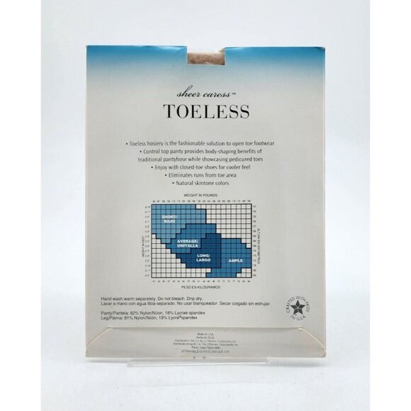 x2 JC Penney Sheer Caress Control Top Toeless Pantyhose Porcelain Size Long - Picture 9 of 9